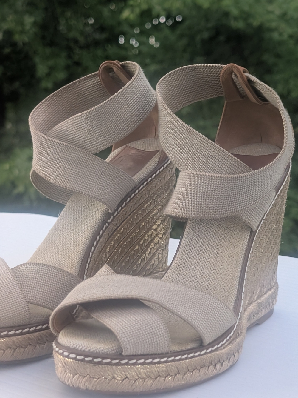 Tory Burch Adonis Natural Linen Espadrille Wedge Sandals